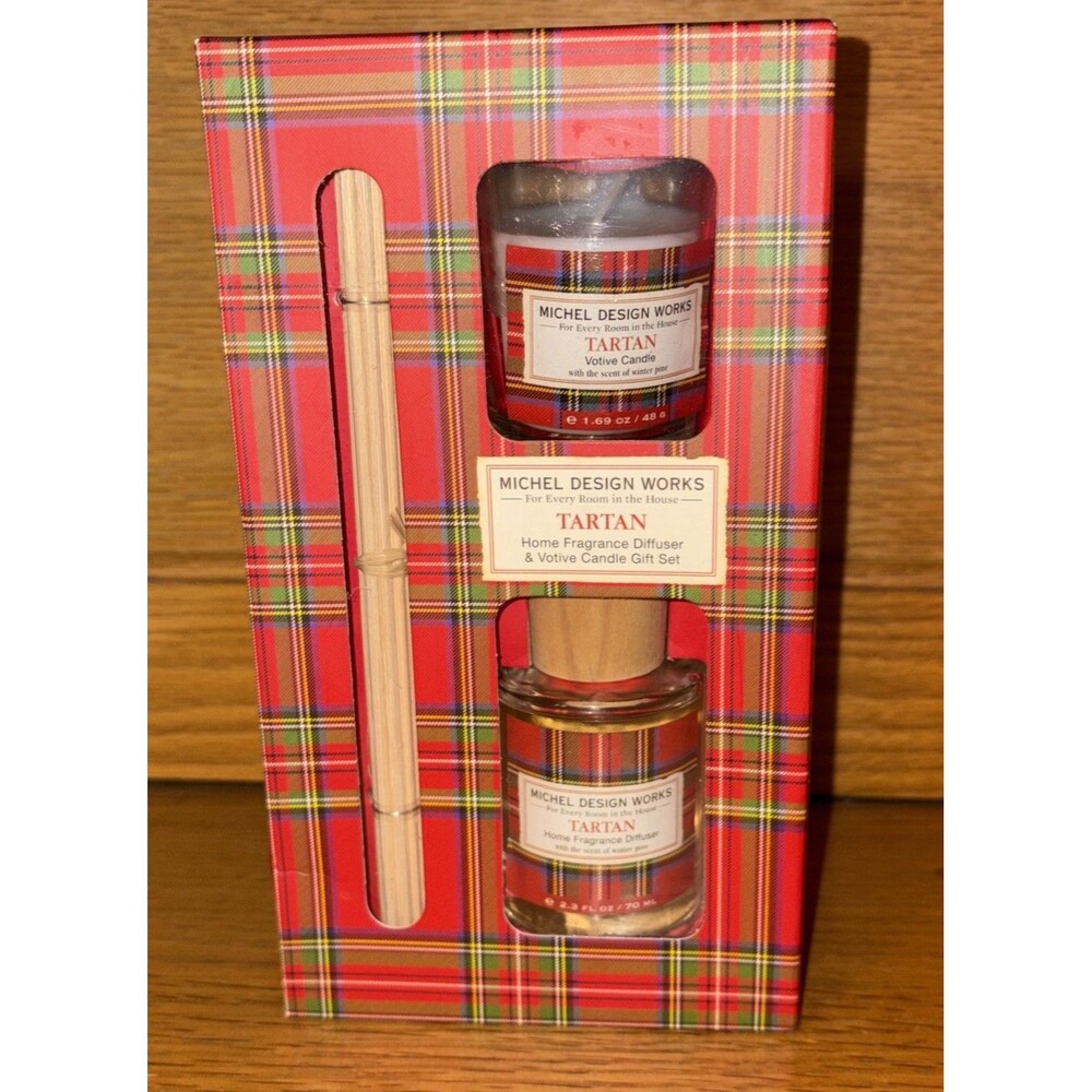 Michel Design Works Tartan Winter Pine Fragrance Diffuser & Candle Gift Set NEW